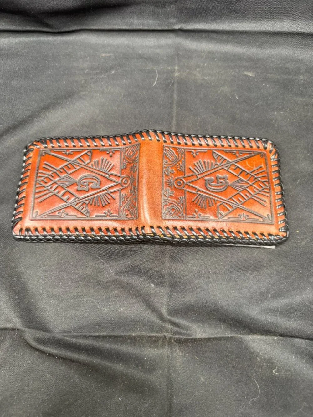 Vintage Shriners Masonic Free Mason Hand Tooled Leather Bifold Wallet